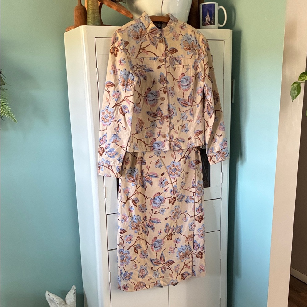 Statements sz S Jacket Top sz 6 Skirt Linen Blend  Beige Women's Skirt Set euc